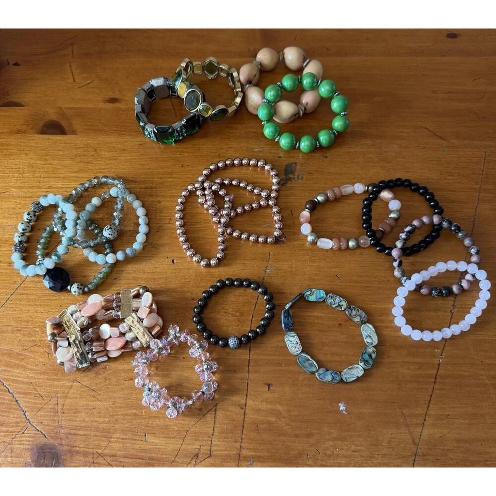 Stretch Beaded Bracelet Lot Crystal Stone Stackable Jewelry Bundle Boho Chic